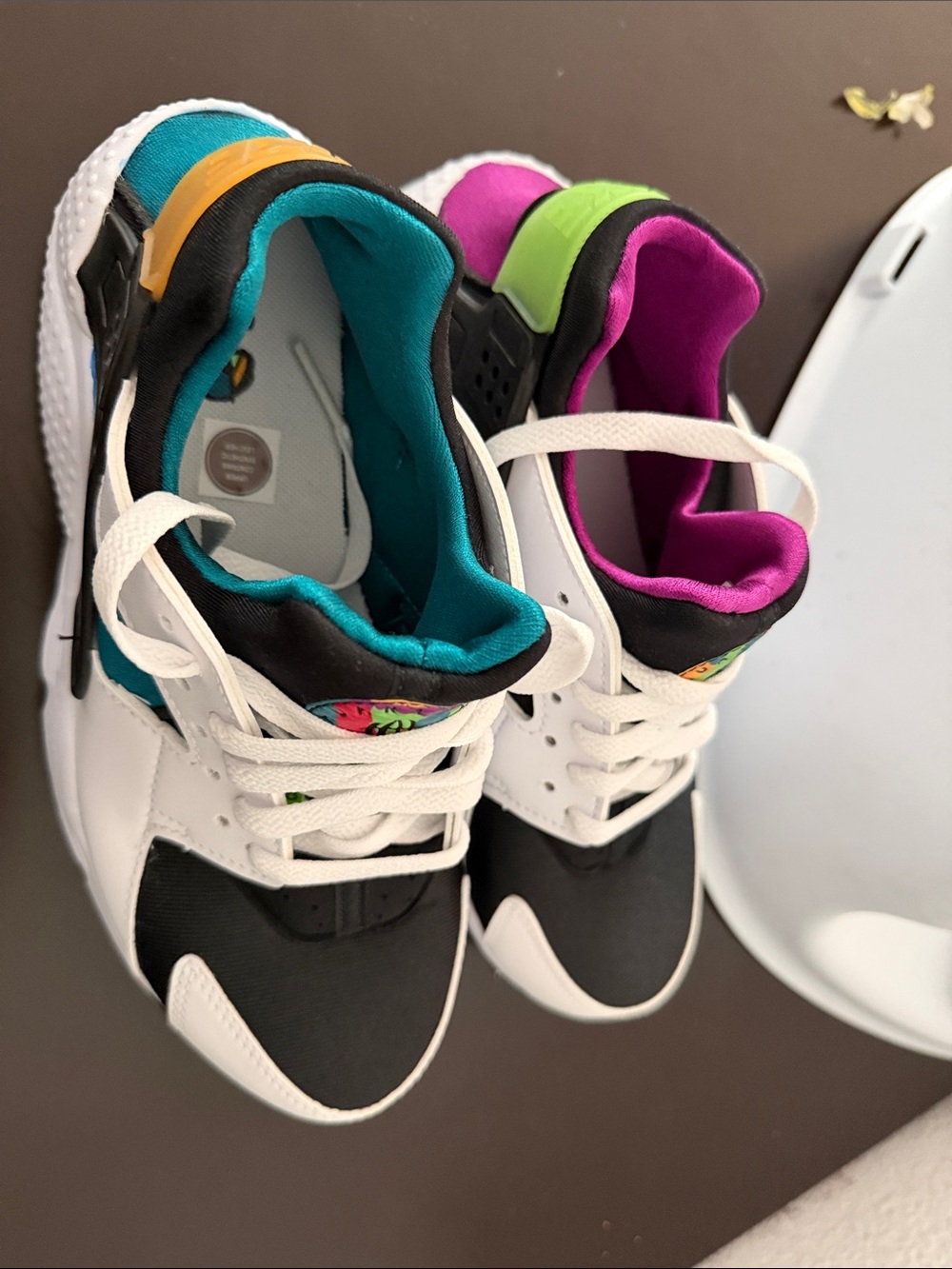 Nike Kids High-Top Sneakers in Black, White, Teal, Pink & Lime